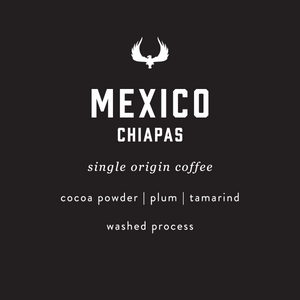 Mexico Chiapas single origin coffee featuring notes of cocoa, plum, and tamarind. A washed process coffee.