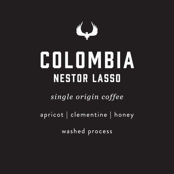 Colombia Nestor Lasso coffee by Press Coffee Roasters. Features notes of apricot, clementine, and honey. A washed process coffee. 