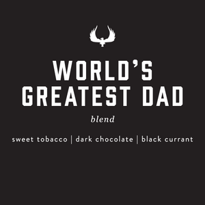 Black background with 'World's Greatest Dad' text and brand logo.