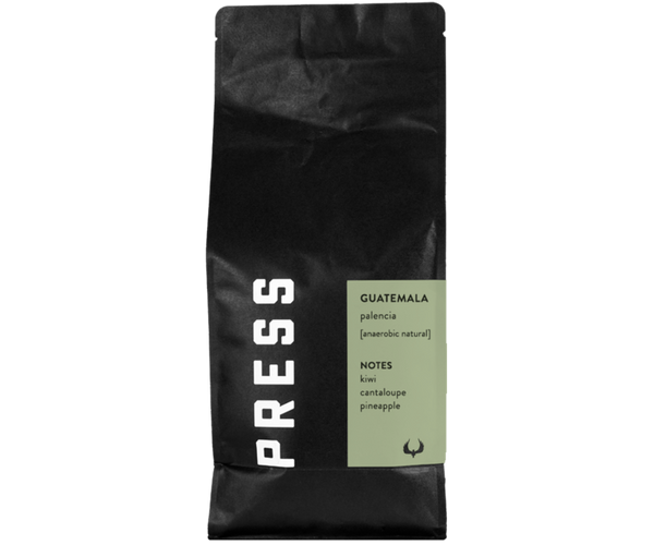 Guatemala Palencia anaerobic natural process coffee featuring notes of kiwi, cantaloupe, and pineapple